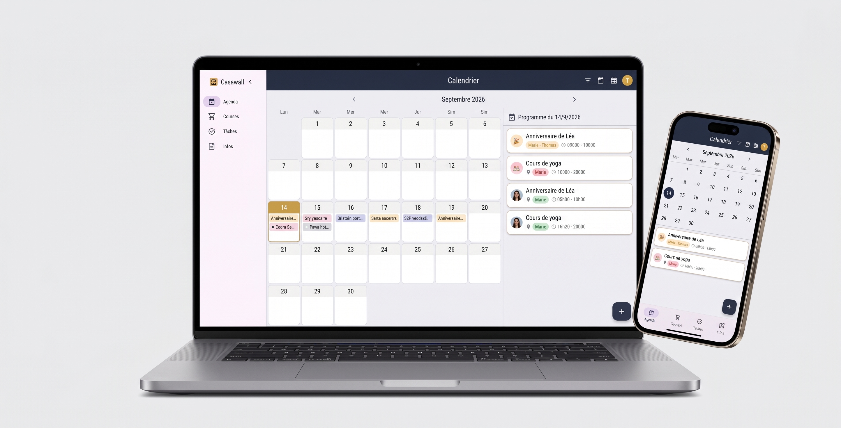 Agenda partagé sur ordinateur et smartphone